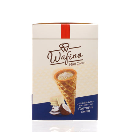 WAFINO WAFFLE CONES FILLED WITH WHITE CHOCOLATE AND COCONUT CREAM