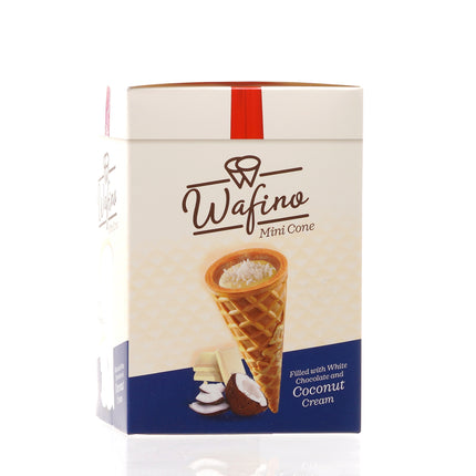 WAFINO WAFFLE CONES FILLED WITH WHITE CHOCOLATE AND COCONUT CREAM