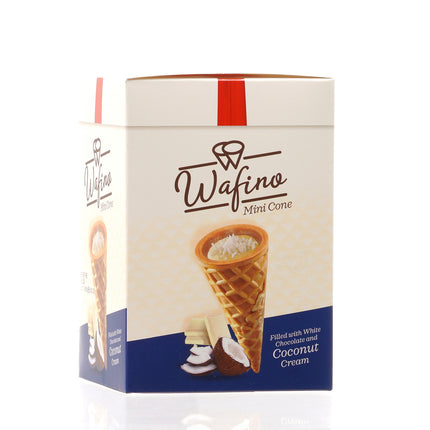 WAFINO WAFFLE CONES FILLED WITH WHITE CHOCOLATE AND COCONUT CREAM
