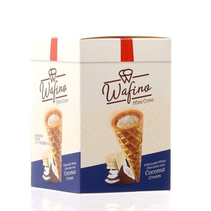 WAFINO WAFFLE CONES FILLED WITH WHITE CHOCOLATE AND COCONUT CREAM