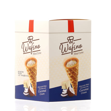 WAFINO WAFFLE CONES FILLED WITH WHITE CHOCOLATE AND COCONUT CREAM