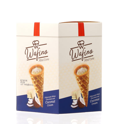 WAFINO WAFFLE CONES FILLED WITH WHITE CHOCOLATE AND COCONUT CREAM