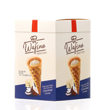 WAFINO WAFFLE CONES FILLED WITH WHITE CHOCOLATE AND COCONUT CREAM