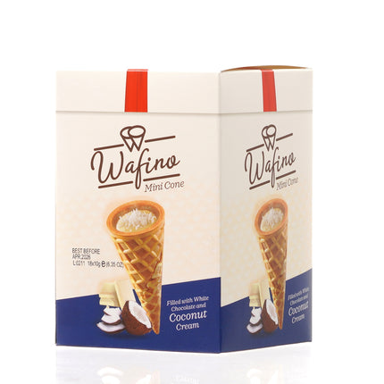 WAFINO WAFFLE CONES FILLED WITH WHITE CHOCOLATE AND COCONUT CREAM