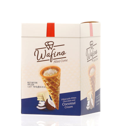 WAFINO WAFFLE CONES FILLED WITH WHITE CHOCOLATE AND COCONUT CREAM