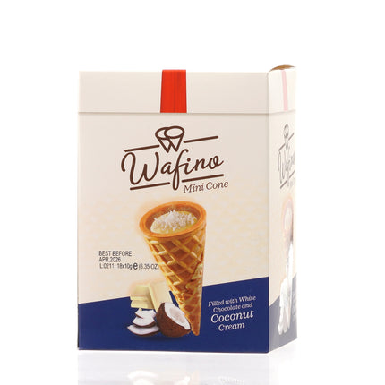 WAFINO WAFFLE CONES FILLED WITH WHITE CHOCOLATE AND COCONUT CREAM