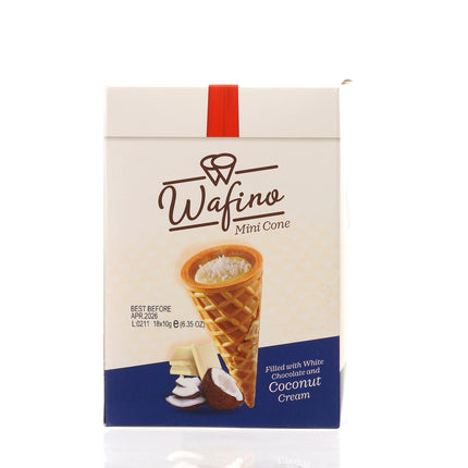 WAFINO WAFFLE CONES FILLED WITH WHITE CHOCOLATE AND COCONUT CREAM