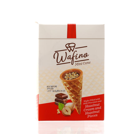 WAFINO WAFFLE CONES FILLED WITH MILK CHOCOLATE AND HAZELNUT CREAM(180gr)