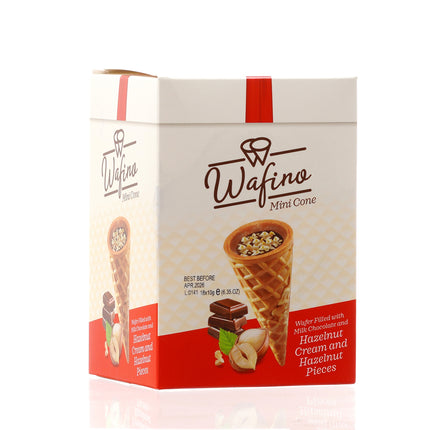 WAFINO WAFFLE CONES FILLED WITH MILK CHOCOLATE AND HAZELNUT CREAM(180gr)