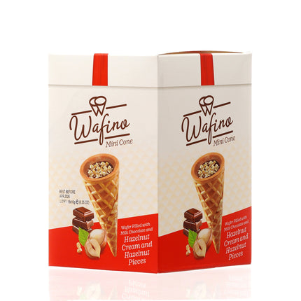 WAFINO WAFFLE CONES FILLED WITH MILK CHOCOLATE AND HAZELNUT CREAM(180gr)