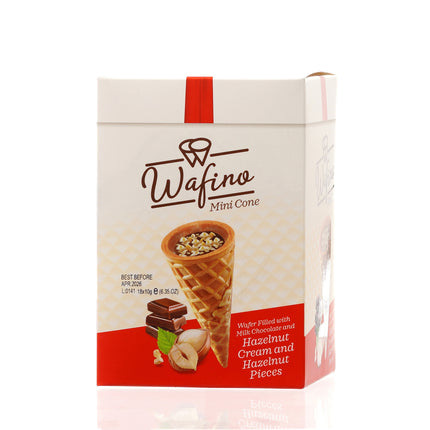 WAFINO WAFFLE CONES FILLED WITH MILK CHOCOLATE AND HAZELNUT CREAM(180gr)
