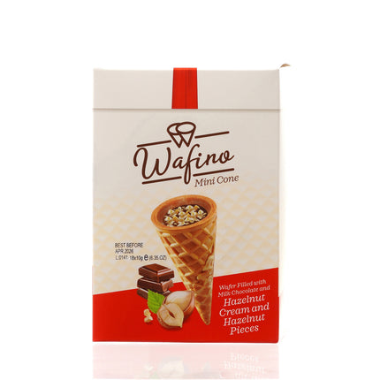 WAFINO WAFFLE CONES FILLED WITH MILK CHOCOLATE AND HAZELNUT CREAM(180gr)