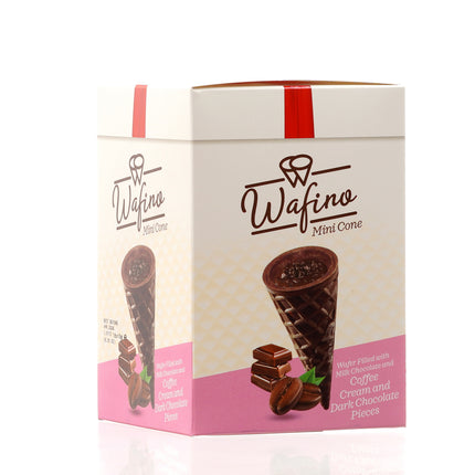 WAFINO WAFFLE CONES FILLED WITH MILK CHOCOLATE AND COFFEE CREAM