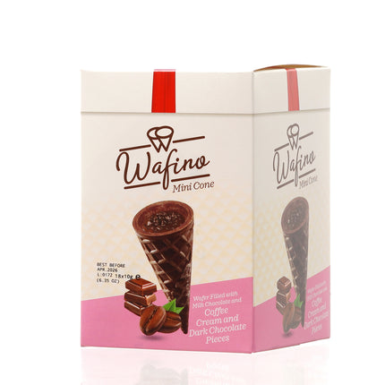 WAFINO WAFFLE CONES FILLED WITH MILK CHOCOLATE AND COFFEE CREAM