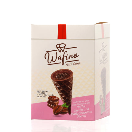 WAFINO WAFFLE CONES FILLED WITH MILK CHOCOLATE AND COFFEE CREAM