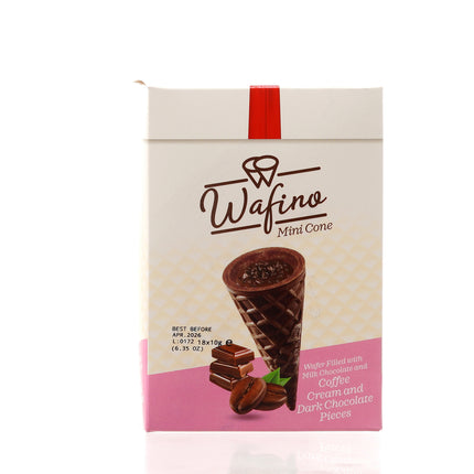 WAFINO WAFFLE CONES FILLED WITH MILK CHOCOLATE AND COFFEE CREAM