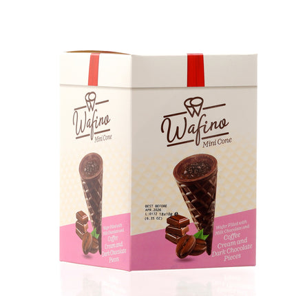 WAFINO WAFFLE CONES FILLED WITH MILK CHOCOLATE AND COFFEE CREAM