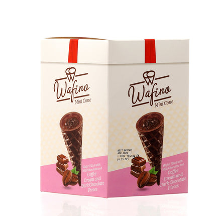 WAFINO WAFFLE CONES FILLED WITH MILK CHOCOLATE AND COFFEE CREAM
