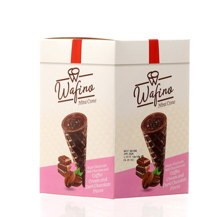 WAFINO WAFFLE CONES FILLED WITH MILK CHOCOLATE AND COFFEE CREAM