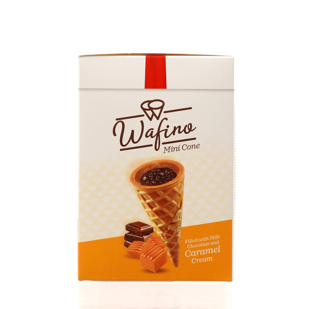 WAFINO WAFFLE CONES FILLED WITH MILK CHOCOLATE AND  CARAMEL CREAM(180gr)