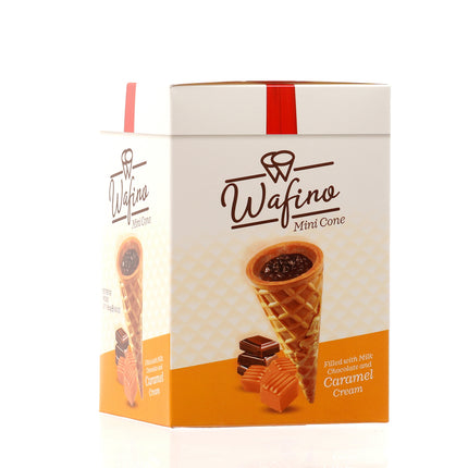 WAFINO WAFFLE CONES FILLED WITH MILK CHOCOLATE AND  CARAMEL CREAM(180gr)