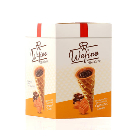 WAFINO WAFFLE CONES FILLED WITH MILK CHOCOLATE AND  CARAMEL CREAM(180gr)
