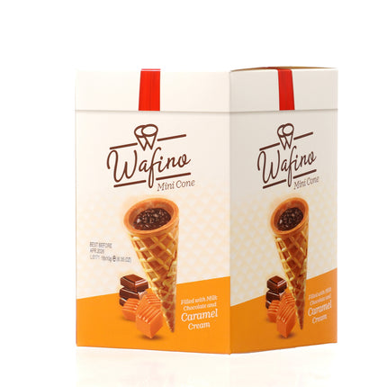 WAFINO WAFFLE CONES FILLED WITH MILK CHOCOLATE AND  CARAMEL CREAM(180gr)