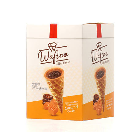 WAFINO WAFFLE CONES FILLED WITH MILK CHOCOLATE AND  CARAMEL CREAM(180gr)
