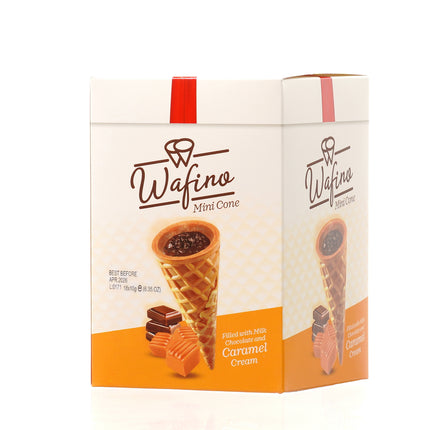 WAFINO WAFFLE CONES FILLED WITH MILK CHOCOLATE AND  CARAMEL CREAM(180gr)