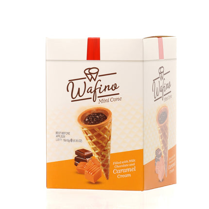 WAFINO WAFFLE CONES FILLED WITH MILK CHOCOLATE AND  CARAMEL CREAM(180gr)