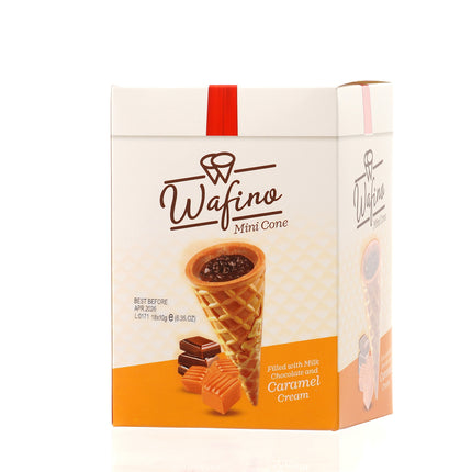 WAFINO WAFFLE CONES FILLED WITH MILK CHOCOLATE AND  CARAMEL CREAM(180gr)
