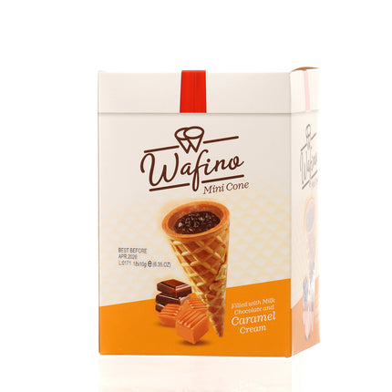 WAFINO WAFFLE CONES FILLED WITH MILK CHOCOLATE AND  CARAMEL CREAM(180gr)