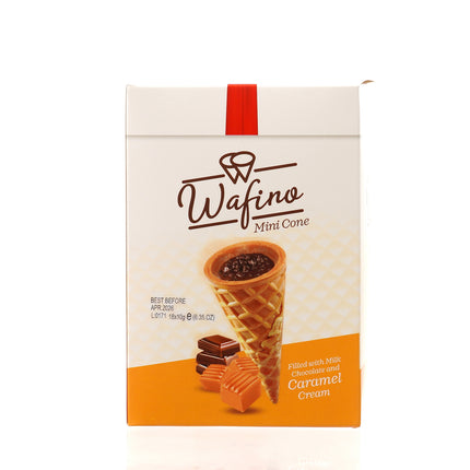 WAFINO WAFFLE CONES FILLED WITH MILK CHOCOLATE AND  CARAMEL CREAM(180gr)