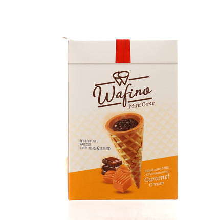 WAFINO WAFFLE CONES FILLED WITH MILK CHOCOLATE AND  CARAMEL CREAM(180gr)