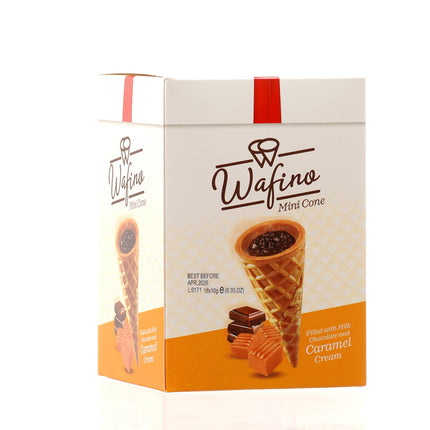 WAFINO WAFFLE CONES FILLED WITH MILK CHOCOLATE AND  CARAMEL CREAM(180gr)