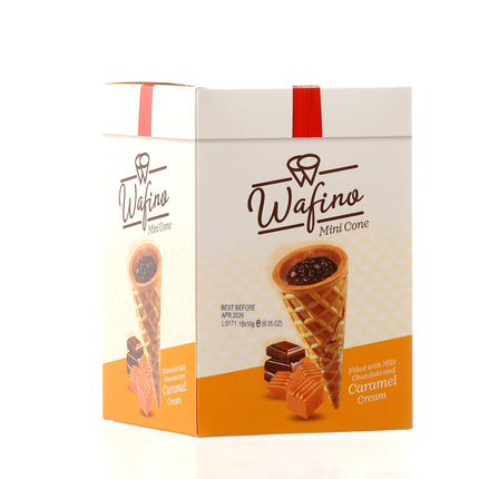 WAFINO WAFFLE CONES FILLED WITH MILK CHOCOLATE AND  CARAMEL CREAM(180gr)