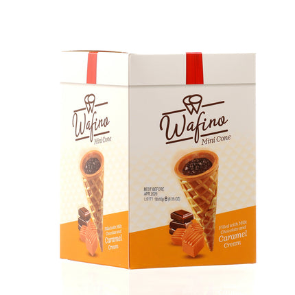 WAFINO WAFFLE CONES FILLED WITH MILK CHOCOLATE AND  CARAMEL CREAM(180gr)