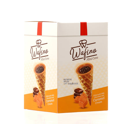 WAFINO WAFFLE CONES FILLED WITH MILK CHOCOLATE AND  CARAMEL CREAM(180gr)