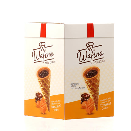 WAFINO WAFFLE CONES FILLED WITH MILK CHOCOLATE AND  CARAMEL CREAM(180gr)