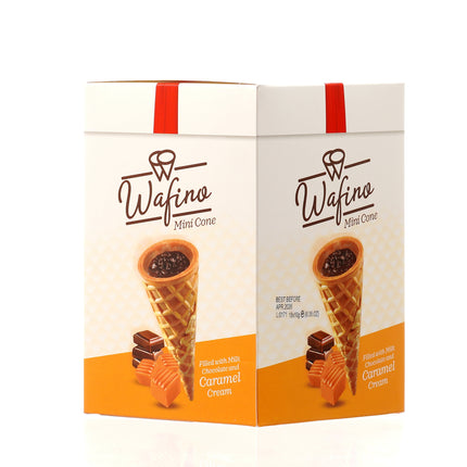 WAFINO WAFFLE CONES FILLED WITH MILK CHOCOLATE AND  CARAMEL CREAM(180gr)