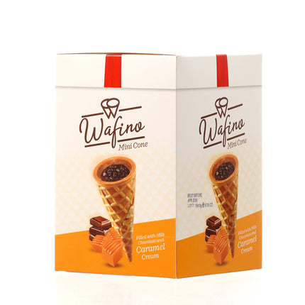 WAFINO WAFFLE CONES FILLED WITH MILK CHOCOLATE AND  CARAMEL CREAM(180gr)
