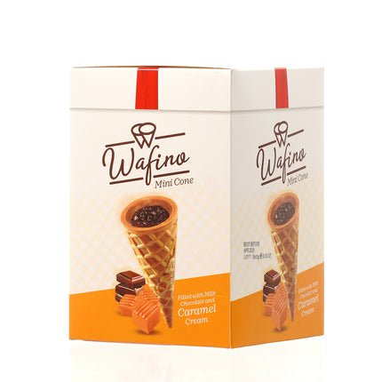 WAFINO WAFFLE CONES FILLED WITH MILK CHOCOLATE AND  CARAMEL CREAM(180gr)