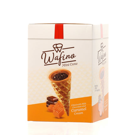 WAFINO WAFFLE CONES FILLED WITH MILK CHOCOLATE AND  CARAMEL CREAM(180gr)
