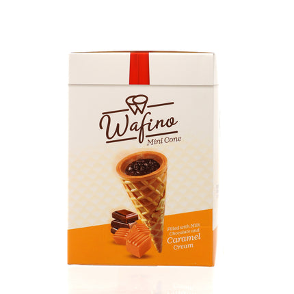 WAFINO WAFFLE CONES FILLED WITH MILK CHOCOLATE AND  CARAMEL CREAM(180gr)