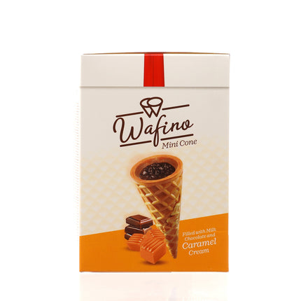 WAFINO WAFFLE CONES FILLED WITH MILK CHOCOLATE AND  CARAMEL CREAM(180gr)