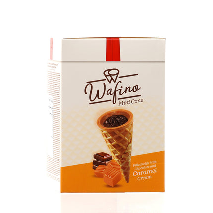 WAFINO WAFFLE CONES FILLED WITH MILK CHOCOLATE AND  CARAMEL CREAM(180gr)