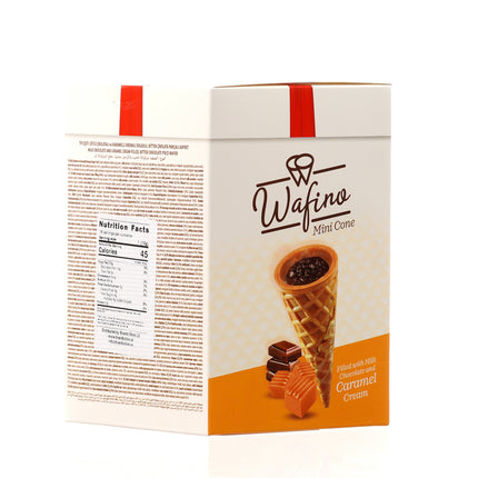 WAFINO WAFFLE CONES FILLED WITH MILK CHOCOLATE AND  CARAMEL CREAM(180gr)