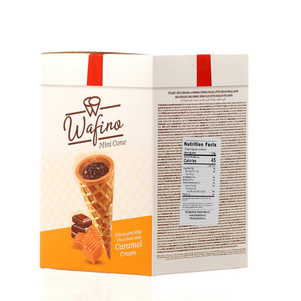 WAFINO WAFFLE CONES FILLED WITH MILK CHOCOLATE AND  CARAMEL CREAM(180gr)