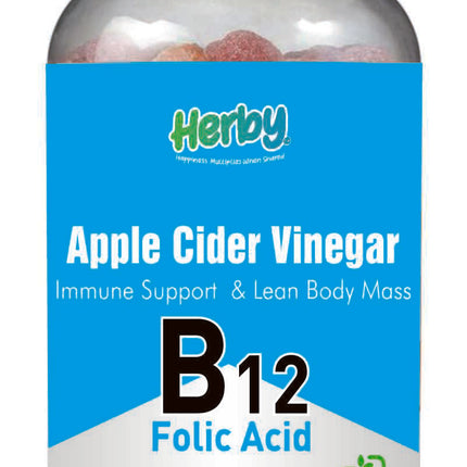B12 Folic Acid Gummies, Apple Cider Vinegar, Dietary Supplement Immune Support & Lean Body Mass (60 Gummies)
