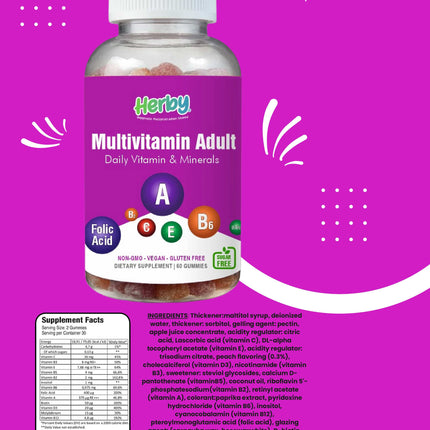 Multivitamin Adult, Dietary Supplement Daily Vitamin & Minerals (60 Gummies)